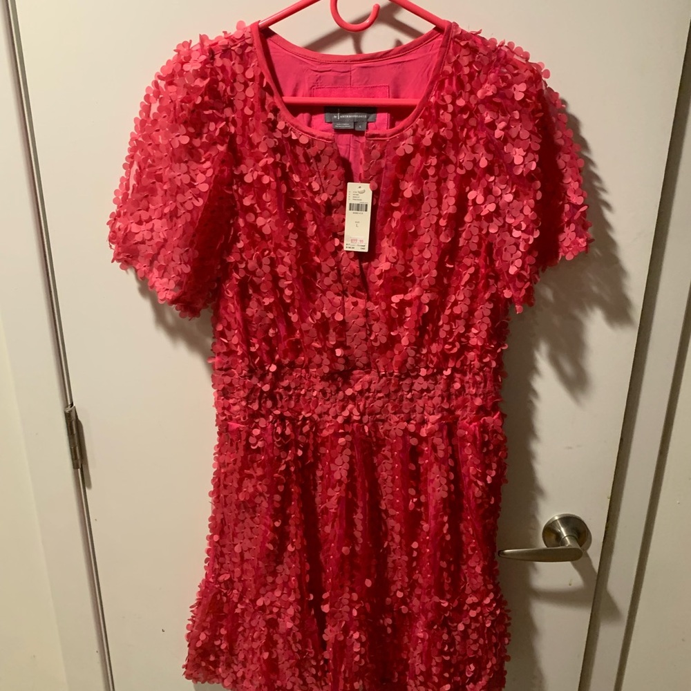 NWT Anthropologie Pink Floral Appliqué Mini Dress